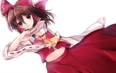 Reimu Hakurei, 4k, manga, anime characters, Touhou