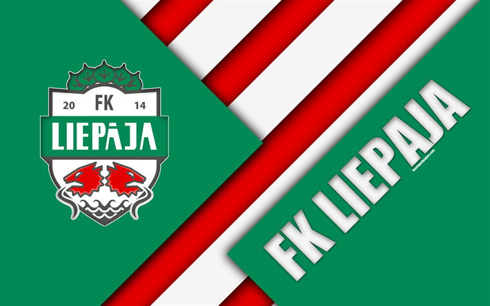 FK Liepaja, 4k, Letonya Futbol Kul&#252;b&#252;, logosu, malzeme tasarım, amblem, Yeşil Beyaz soyutlama, SynotTip Virsliga, Liepaja, Letonya, futbol