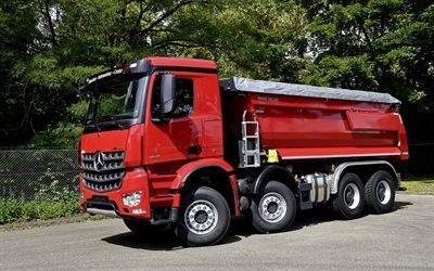 Mercedes-Benz Arocs, 2018, LKW, four-axle truck, red dumper, construction machinery, Mercedes