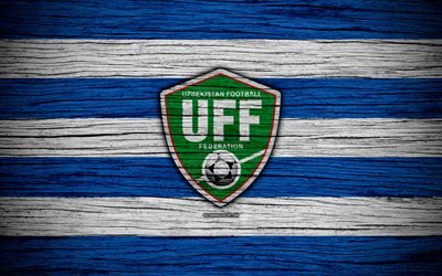 Uzbekistan national football team, 4k, logo, AFC, football, wooden texture, soccer, Uzbekistan, Asia, Asian national football teams, Uzbekistan Football Federation