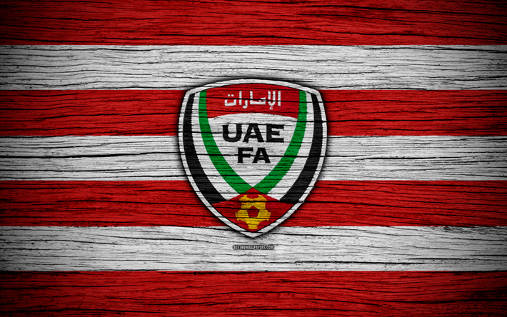 Birleşik Arap Emirlikleri Milli Futbol Takımı, 4k, logo, BAE, AFC, futbol, ahşap doku, Birleşik Arap Emirlikleri, Asya, Asya ulusal futbol takımı, BAE Futbol Federasyonu
