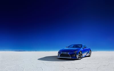 4k, Lexus LC 500h, deserto, 2018, azul Lexus LC, carros japoneses, Lexus