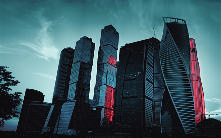 La Ciudad de mosc&#250;, 4k, modernos edificios, rascacielos, Rusia, la oscuridad, Mosc&#250;