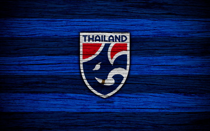Thailandia squadra nazionale di calcio, 4k, logo, AFC, di calcio, di legno, texture, calcio, Tailandia, Asia, Asiatico squadre nazionali di calcio, Thailandia Federazione di Calcio