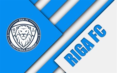 Riga FC, 4k, Let&#227;o futebol clube, logo, design de material, emblema, azul branco abstra&#231;&#227;o, SynotTip Virsliga, Riga, Let&#243;nia, futebol