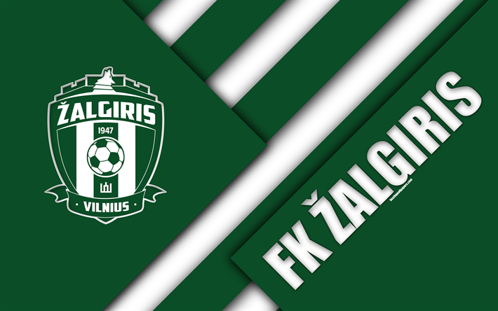 FK Zalgiris, 4k, logotyp, Litauiska football club, gr&#246;n vit abstraktion, material och design, En Lyga, Vilnius, Litauen, fotboll, FC Zalgiris