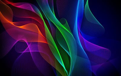 colorful waves, art, abstract waves, curves, darkness, creative, geometry, 3d art