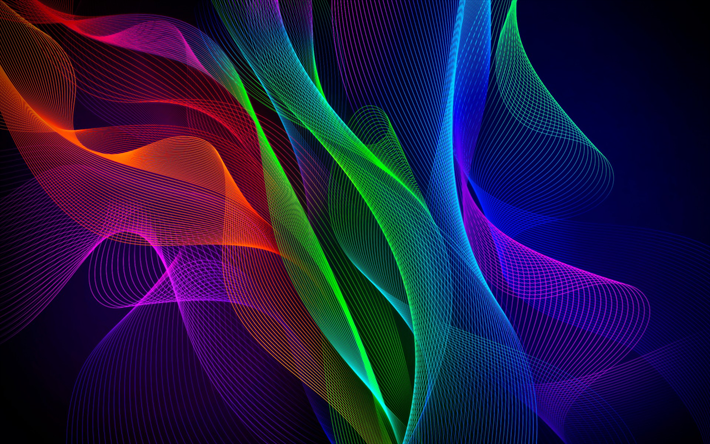 colorful waves, art, abstract waves, curves, darkness, creative, geometry, 3d art