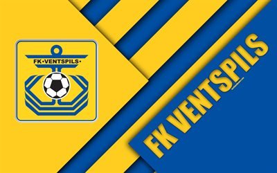 O FK Ventspils, 4k, Let&#227;o futebol clube, logo, design de material, emblema, azul amarelo abstra&#231;&#227;o, SynotTip Virsliga, Ventspils, Let&#243;nia, futebol