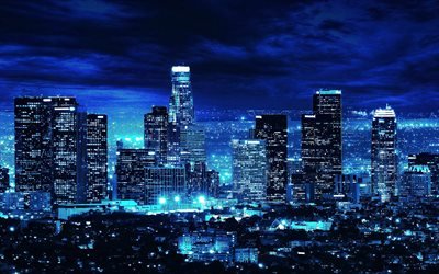 ロサンゼルス, 4k, 近代ビル, nightscapes, LA, 米国, 米