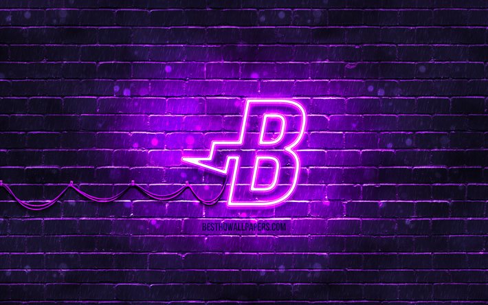 Burstcoin violette logo, 4k, violet brickwall, Burstcoin logo, cryptocurrency, Burstcoin n&#233;on logo, cryptocurrency signes, Burstcoin