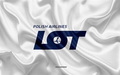 LOT logo, airline, white silk texture, airline logos, LOT emblem, silk background, silk flag, LOT, Polskie Linie Lotnicze
