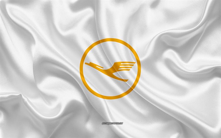 Lufthansa logo, lentoyhti&#246;, valkoinen silkki tekstuuri, lentoyhti&#246; logot, Lufthansa tunnus, silkki tausta, silkki lippu, Lufthansa