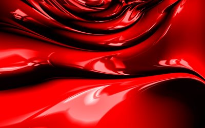 4k, rosso, astratto, onde, 3D arte, arte astratta, ondulata rossa sfondo, astratto onde di superficie, sfondi, 3D, creativo, onde texture