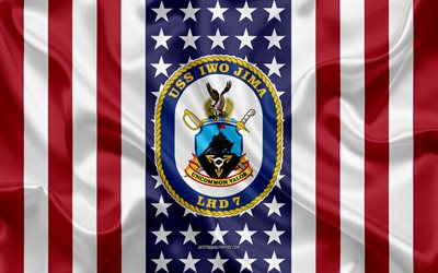 uss iwo jima-emblem, lhd-7, american flag, us-navy, usa, uss iwo jima, abzeichen, us-kriegsschiff, wappen der uss iwo jima