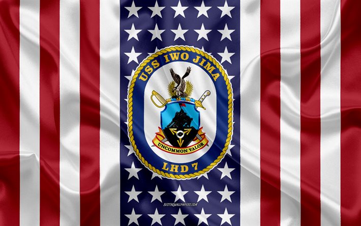 USS Iwo Jima Emblema, LHD-7, Bandiera Americana, US Navy, USA, USS Iwo Jima Distintivo, NOI da guerra, Emblema della USS Iwo Jima