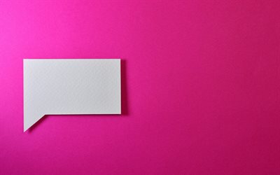 white paper speech bubble, pink background, paper element for notes, paper notes