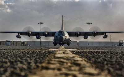 ロッキードMC-130戦闘Talon, 4k, 滑走路, 航空機の着陸, 米空軍, ロッキードMC-130, 貨物の航空機, 米国陸軍, ロッキード