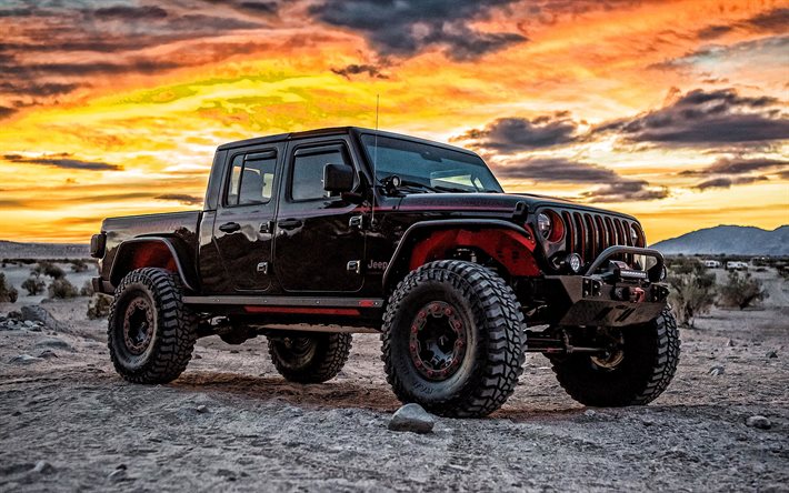Download Wallpapers 2020 Jeep Gladiator Mickey Thompson Front View Black Suv New Black Gladiator Tuning Gladiator American Cars Jeep For Desktop Free Pictures For Desktop Free