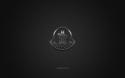 Moncler logo, metal emblem, apparel brand, black carbon texture, global apparel brands, Moncler, fashion concept, Moncler emblem