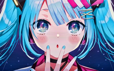 Mavi sa&#231;lı Hatsune Miku, portre, Vocaloid Karakterleri, kız, manga, Vocaloid, Hatsune Miku