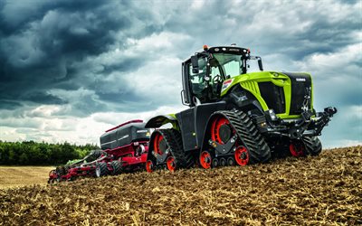 Claas Xerion 5000, tractor on tracks, sowing concepts, Horsch seeder, agricultural machinery, tractor on the field, modern tractors, Claas