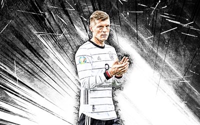 Toni Kroos, 4k, grunge art, Saksan Maajoukkueen, jalkapallo, jalkapalloilijat, Kroos, valkoinen abstrakti-s&#228;teilt&#228;, Saksan jalkapallon joukkue, Toni Kroos 4K