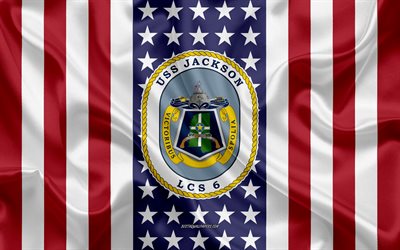 USS Jackson Emblem, LCS-6, American Flag, US Navy, USA, USS Jackson Badge, US warship, Emblem of the USS Jackson