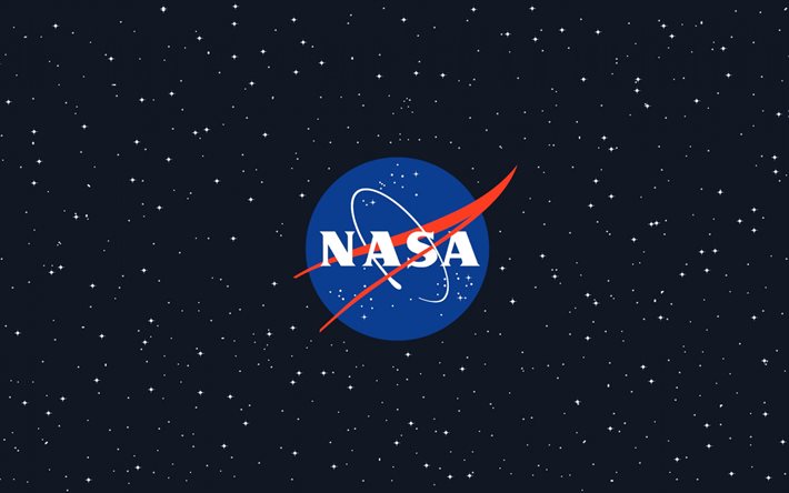 nasa-logo, himmel mit sternen, blauer hintergrund, nasa, national aeronautics and space administration, nasa-emblem