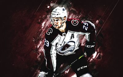 Nathan MacKinnon, Colorado Avalanche, NHL, Canadian hockey player, portrait, purple stone background, hockey, USA