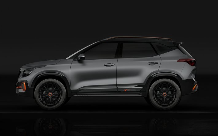 Kia Seltos X-Line Concept, 2020, side view, exterior, gray matte Seltos, SUV, tuning Seltos, korean cars, Kia