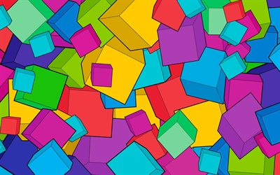 resumen de los cubos de patr&#243;n, cubos de colores, creativo, 3D cubos de fondo, plazas patrones, patrones de cubos, fondo con cubos