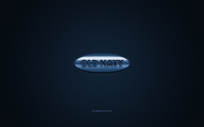 Old Navy logo, metal emblem, apparel brand, blue carbon texture, global apparel brands, Old Navy, fashion concept, Old Navy emblem