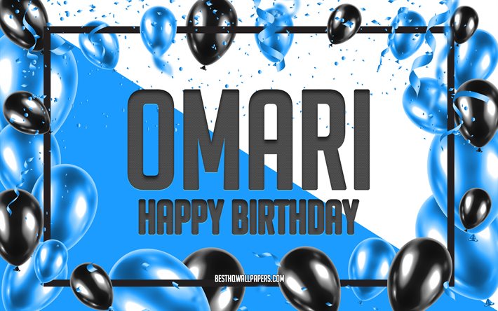 Buon Compleanno Omari, feste di Compleanno, Palloncini Sfondo, Omari, sfondi per il desktop con nomi, buon Compleanno, Palloncini Blu di Compleanno, Sfondo, biglietto di auguri, Omari Compleanno