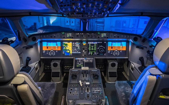 Bombardier CS300, ohjaamo, Airbus A220, Ohjauspaneeli, matkustajakone
