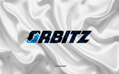 Orbitz logo, airline, white silk texture, airline logos, Orbitz emblem, silk background, silk flag, Orbitz