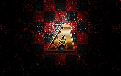 Arizona Diamondbacks, glitter logo, MLB, red black checkered background, USA, american baseball team, Baltimore Arizona Diamondbacks logo, mosaic art, baseball, America