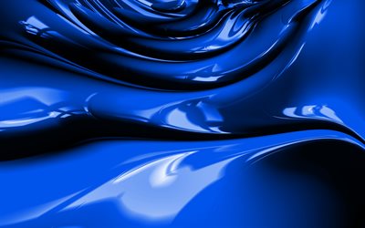 4k, blue abstract waves, 3D art, abstract art, blue wavy background, abstract waves, surface backgrounds, blue 3D waves, creative, blue backgrounds, waves textures