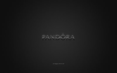 Pandora logo, metal emblem, apparel brand, black carbon texture, global apparel brands, Pandora, fashion concept, Pandora emblem