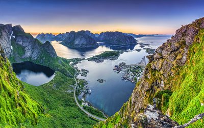 Norway, 4k, mountains, Lofoten Islands, beautiful nature, Reinebringen, HDR, Reine, Europe