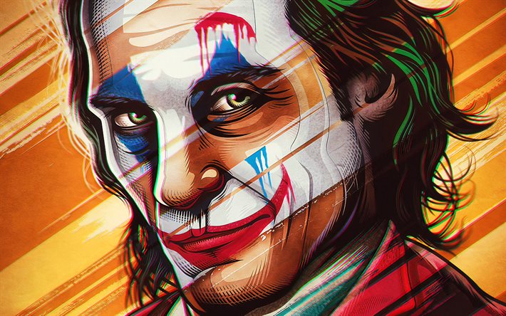 4k, Jokeri, abstrakti taide, supervillain, fan art, muotokuva, Jokeri 4K