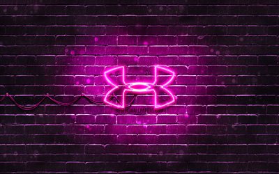 Under Armour purple logo, 4k, purple brickwall, Under Armour logo, sports brands, Under Armour neon logo, Under Armour