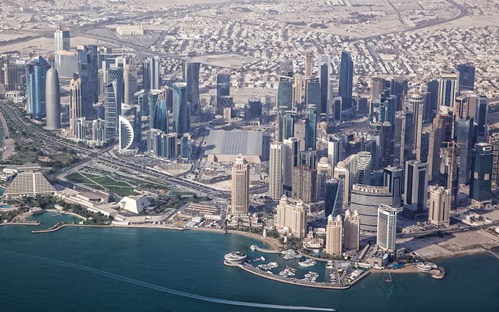 Doha, in Qatar, la citt&#224;, grattacieli, Burj Qatar, Palm Tower 1, Palm Tower 2, Navigatore Torre, Al Bidda Torre, Tornado Torre, Abdul al-Attah Torre, edifici moderni, Doha grattacieli