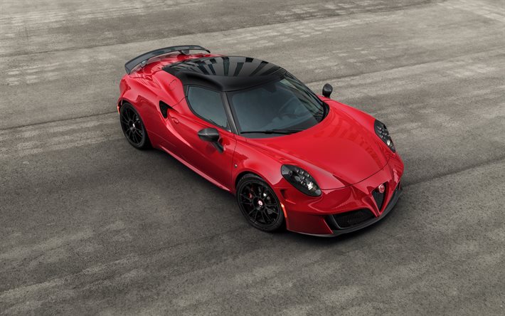 Alfa Romeo4Cカラー, 2020, 赤いスポーツクーペ, 黒色車輪, 新赤4C), イタリアのスポーツカー, アルファロメオ