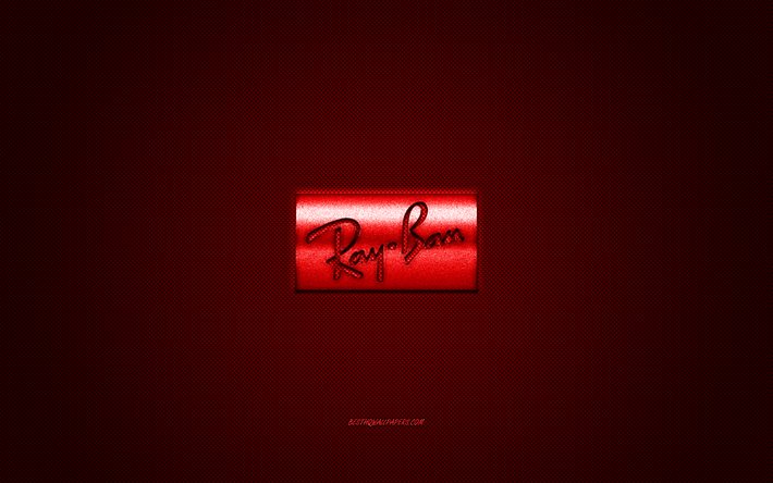 Ray-Ban logotipo, emblema de metal, marca de ropa, rojo textura de carbono global de marcas de ropa, Ray-Ban, concepto moda, Ray-Ban emblema