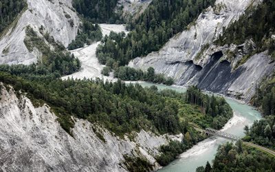 Ruinaulta, canyon, berg river, stenar, berg, skogen, Fr&#228;mre Rhen, Versam, Schweiz