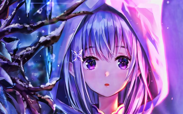 Emilia, Re Zero, la ragazza con gli occhi viola, Re-Zero caratteri, ritratto, manga, Re Zero kara Hajimeru Isekai Seikatsu, Emilia Re Zero
