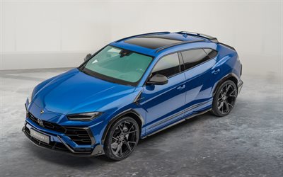 Lamborghini Urus Venatus, 2020, Mansory, exterior, vista frontal, novo azul Urus, rodas pretas, carros italianos, Lamborghini