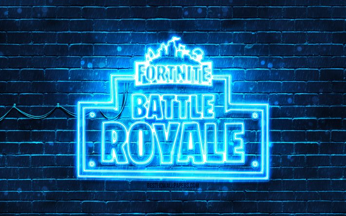 Fortnite Battle Royale mavi logo, 4k, mavi brickwall, Fortnite Battle Royale logo, online games, Fortnite Battle Royale neon logo, Fortnite Battle Royale