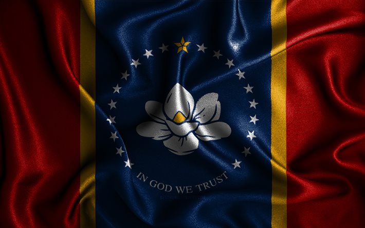 علم ميسيسيبي الجديد, 4 ك, 2021, أعلام متموجة من الحرير, الولايات الأمريكية, الولايات المتحدة الأمريكية, علم ميسيسيبي, فن ثلاثي الأبعاد, مسيسيبي, الولايات المتحدة الامريكية, علم ميسيسيبي ثلاثي الأبعاد, الولاية